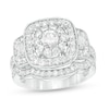 Thumbnail Image 0 of 1.59 CT. T.W. Diamond Three Stone Cushion Frame Bridal Set in 10K White Gold