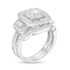Thumbnail Image 2 of 1.59 CT. T.W. Diamond Three Stone Cushion Frame Bridal Set in 10K White Gold