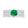 Thumbnail Image 3 of 6.5mm Lab-Created Emerald and 0.25 CT. T.W. Diamond Vintage-Style Three Piece Bridal Set in Sterling Silver