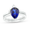 Thumbnail Image 1 of Pear-Shaped Lab-Created Blue Sapphire, White Topaz and 0.04 CT. T.W. Diamond Crown Bridal Set in 10K White Gold