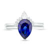 Thumbnail Image 4 of Pear-Shaped Lab-Created Blue Sapphire, White Topaz and 0.04 CT. T.W. Diamond Crown Bridal Set in 10K White Gold