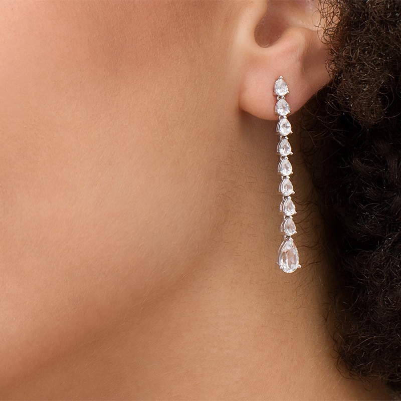 Pear-Shaped Lab-Created White Sapphire Line Drop Earrings in Sterling Silver