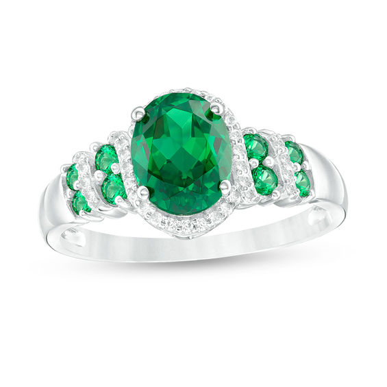 Oval Lab-Created Emerald and White Sapphire Frame Double Row Ribbon ...