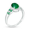 Thumbnail Image 2 of Oval Lab-Created Emerald and White Sapphire Frame Double Row Ribbon Wrap Ring in Sterling Silver