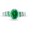 Thumbnail Image 3 of Oval Lab-Created Emerald and White Sapphire Frame Double Row Ribbon Wrap Ring in Sterling Silver