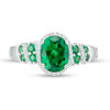 Oval Lab-Created Emerald and White Sapphire Frame Double Row Ribbon Wrap Ring in Sterling Silver