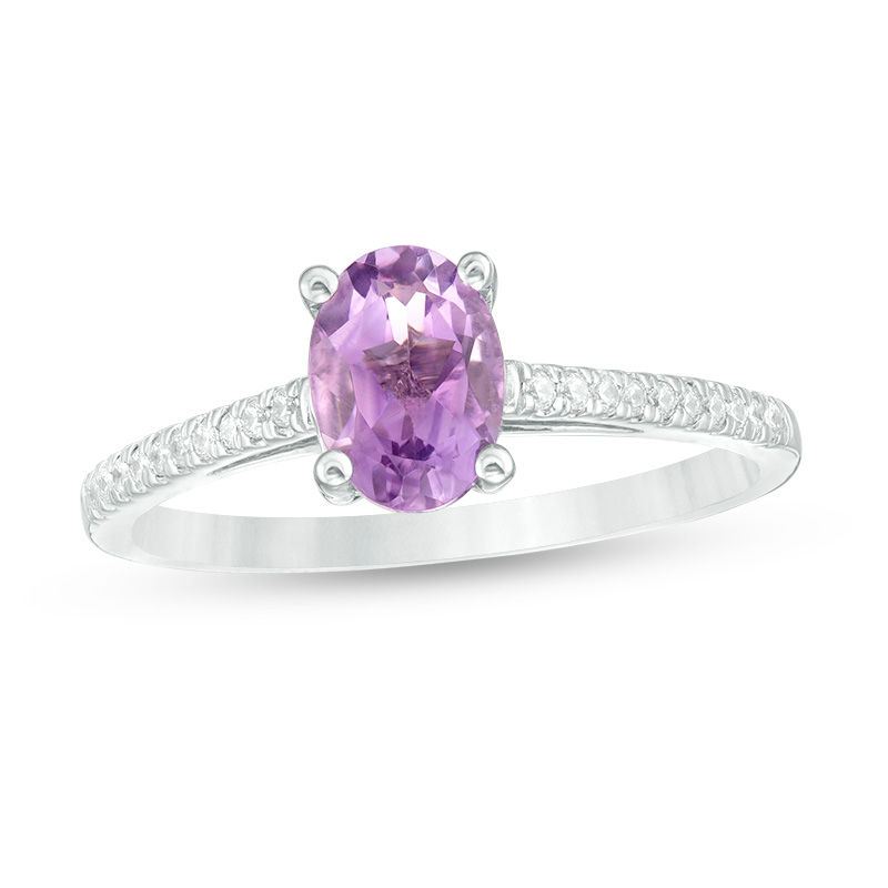 Oval Amethyst and 0.086 CT. T.W. Diamond Ring in Sterling Silver