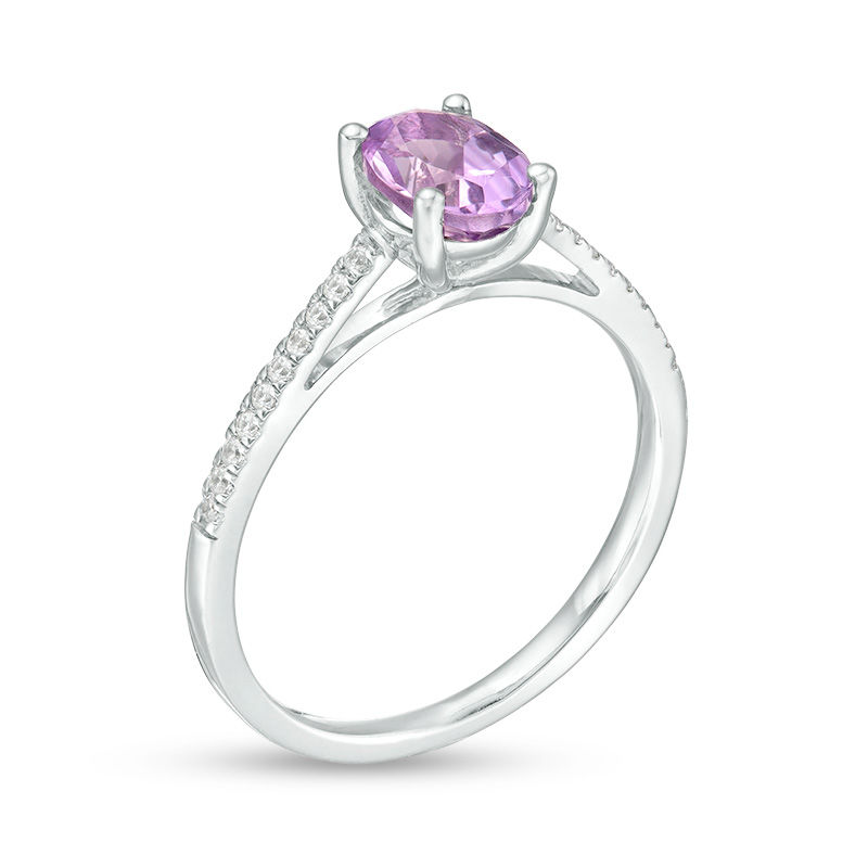Main Image 3 of Oval Amethyst and 0.086 CT. T.W. Diamond Ring in Sterling Silver