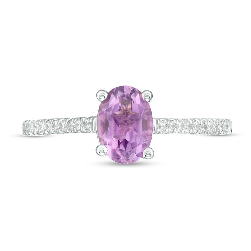 Main Image 4 of Oval Amethyst and 0.086 CT. T.W. Diamond Ring in Sterling Silver