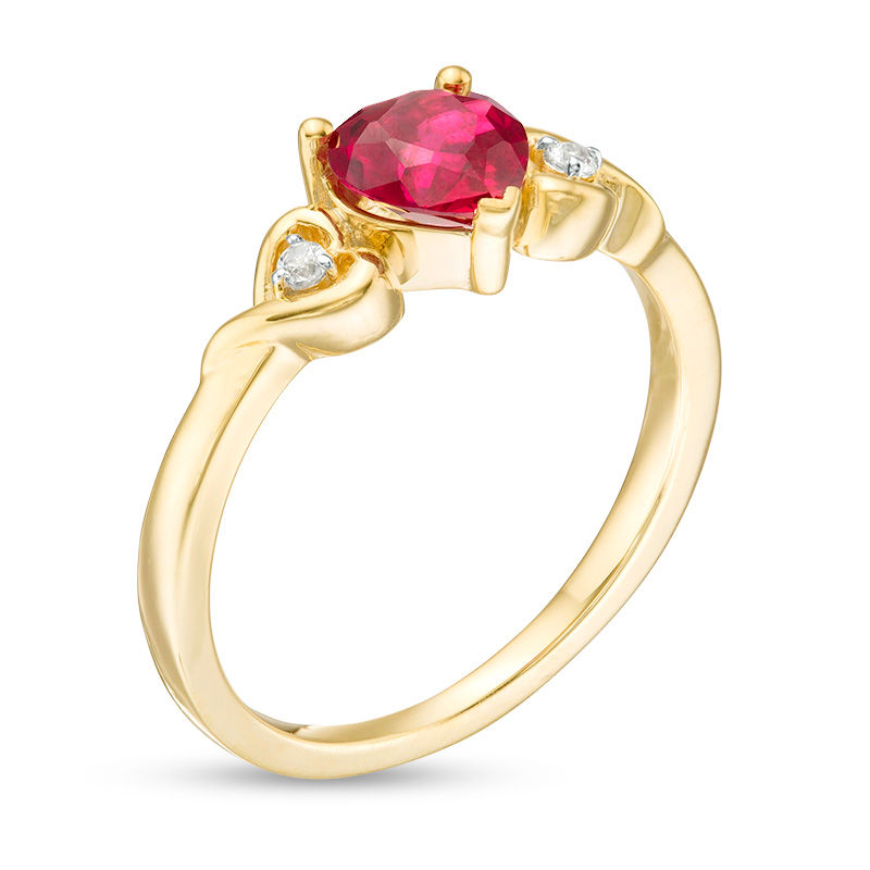 Main Image 3 of 6.0mm Lab-Created Ruby and White Sapphire Triple Heart Ring in Sterling Silver with 14K Gold Plate