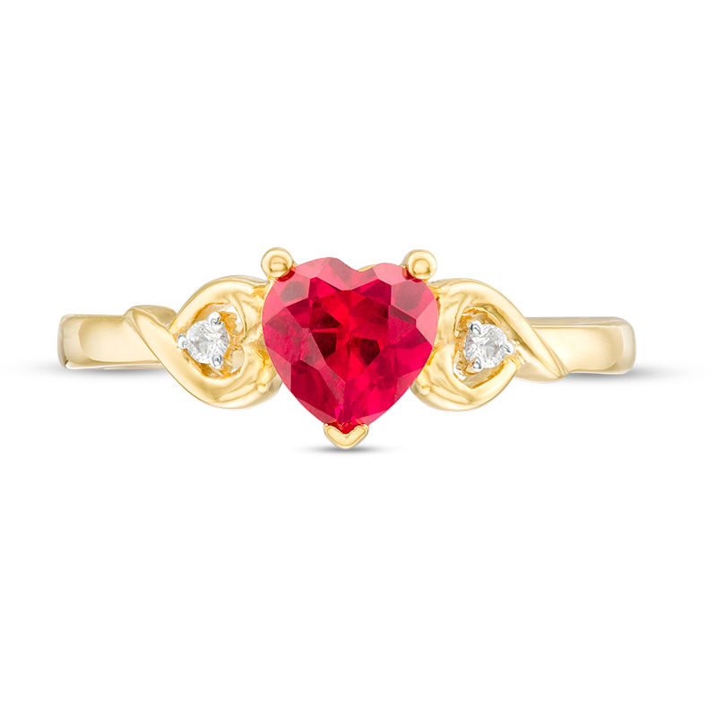 Main Image 4 of 6.0mm Lab-Created Ruby and White Sapphire Triple Heart Ring in Sterling Silver with 14K Gold Plate