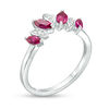 Thumbnail Image 2 of Marquise Lab-Created Ruby and Diamond Accent Alternating Four Stone Chevron Ring in Sterling Silver