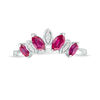 Thumbnail Image 3 of Marquise Lab-Created Ruby and Diamond Accent Alternating Four Stone Chevron Ring in Sterling Silver