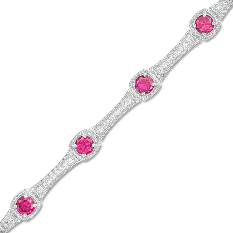 4.0mm Lab-Created Ruby and White Sapphire Bamboo Link Bracelet in Sterling Silver - 7.5"