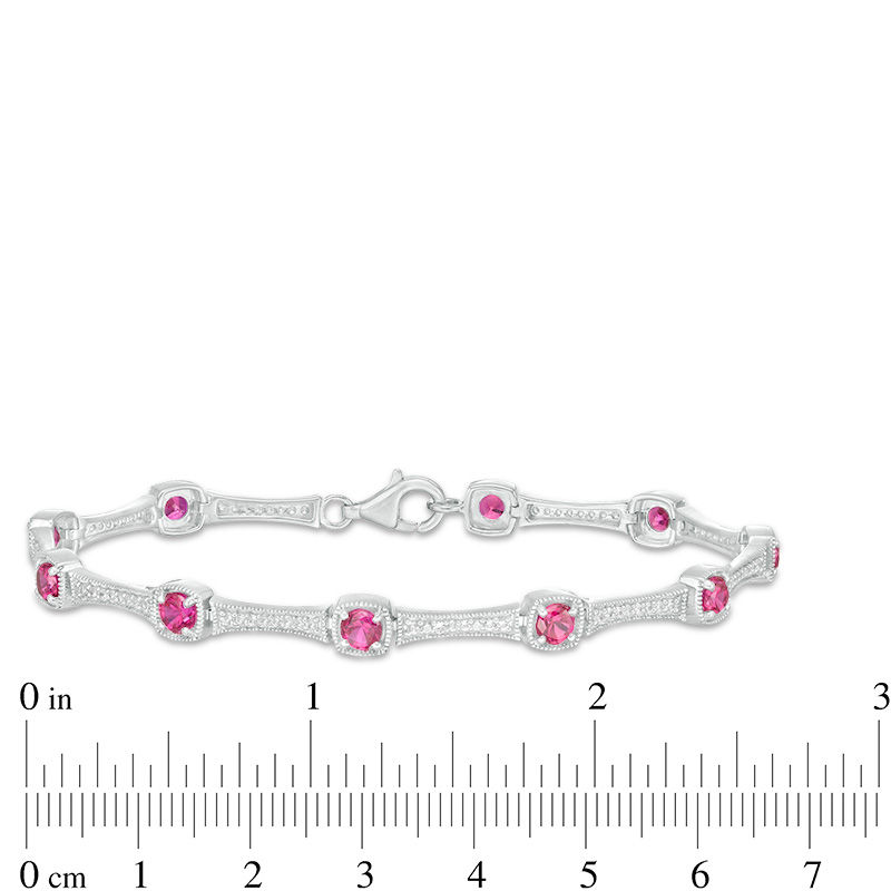 4.0mm Lab-Created Ruby and White Sapphire Bamboo Link Bracelet in Sterling Silver - 7.5"