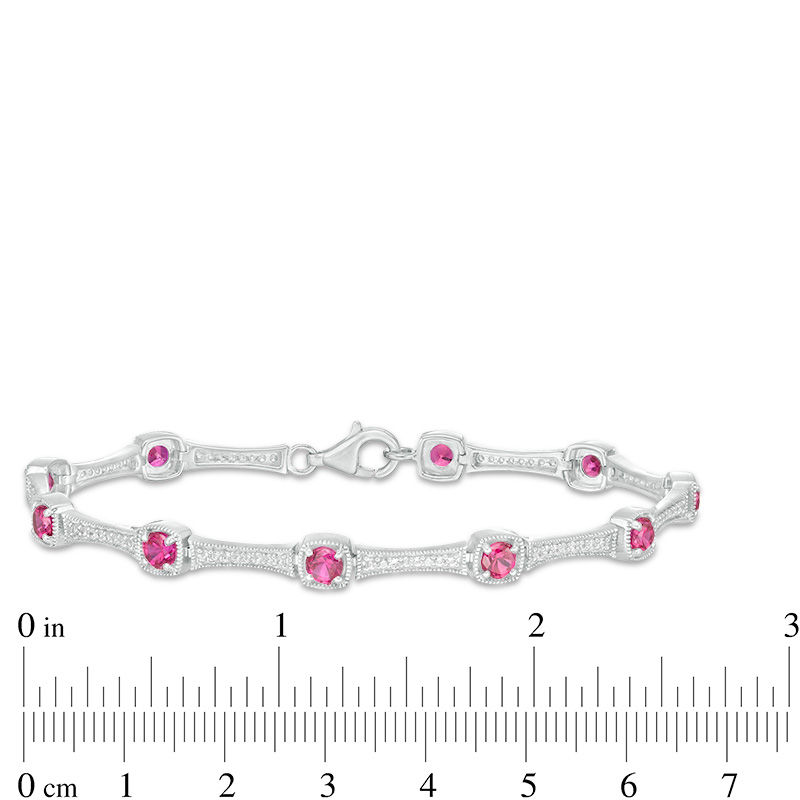 Main Image 4 of 4.0mm Lab-Created Ruby and White Sapphire Bamboo Link Bracelet in Sterling Silver - 7.5&quot;