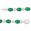 Oval Lab-Created Emerald and White Sapphire Cluster Line Bracelet in Sterling Silver - 7.25"