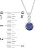 Thumbnail Image 2 of 6.0mm Lab-Created Blue and White Sapphire Trio Linear Drop Pendant in Sterling Silver