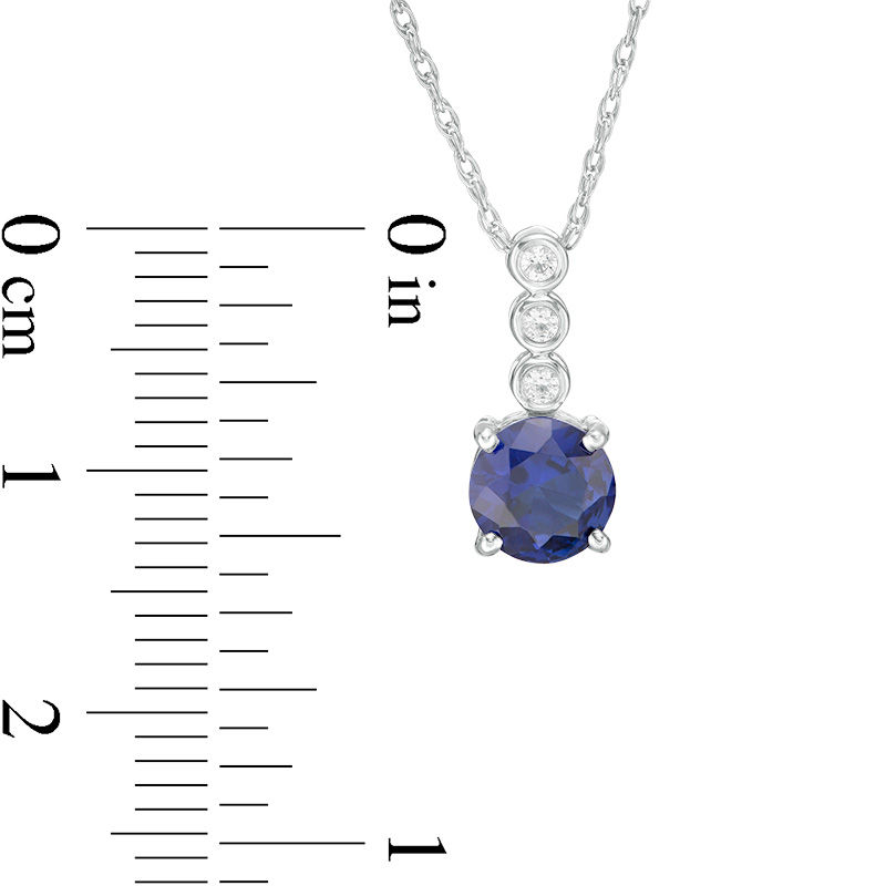6.0mm Lab-Created Blue and White Sapphire Trio Linear Drop Pendant in Sterling Silver