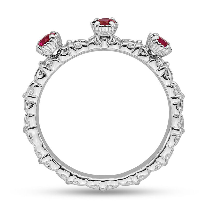 Stackable Expressions™ Created Ruby Three Stone Textured Ring in Sterling Silver
