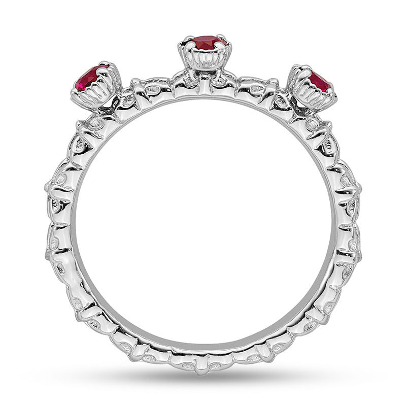 Main Image 2 of Stackable Expressions™ Created Ruby Three Stone Textured Ring in Sterling Silver