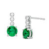 5.0mm Lab-Created Emerald and White Sapphire Trio Linear Drop Earrings in Sterling Silver