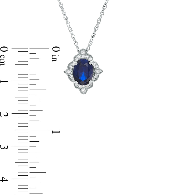 Main Image 3 of Oval Lab-Created Blue and White Sapphire Scallop Frame Vintage-Style Pendant in Sterling Silver