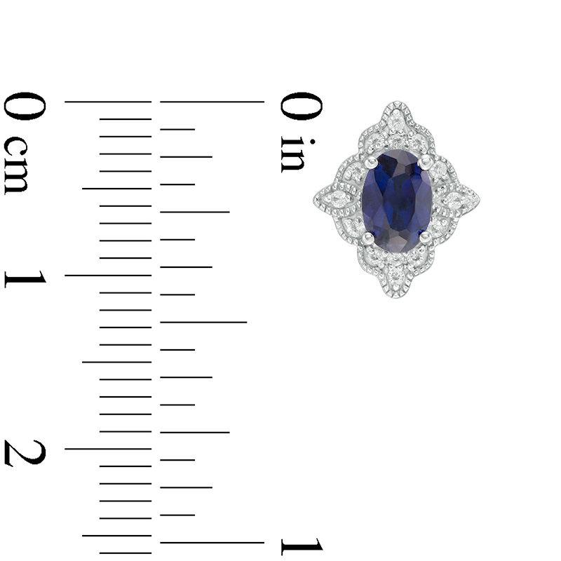 Main Image 2 of Oval Lab-Created Blue and White Sapphire Scallop Frame Vintage-Style Stud Earrings in Sterling Silver