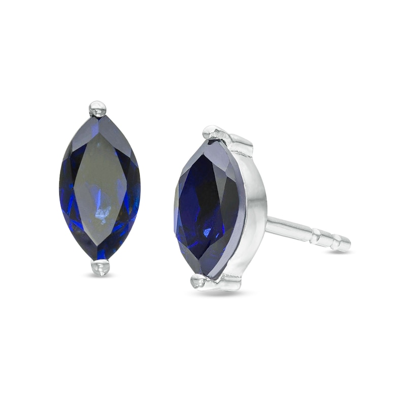 Marquise Lab-Created Blue Sapphire Solitaire Stud Earrings in Sterling Silver