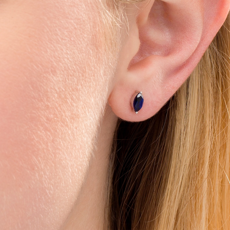 Marquise Lab-Created Blue Sapphire Solitaire Stud Earrings in Sterling Silver