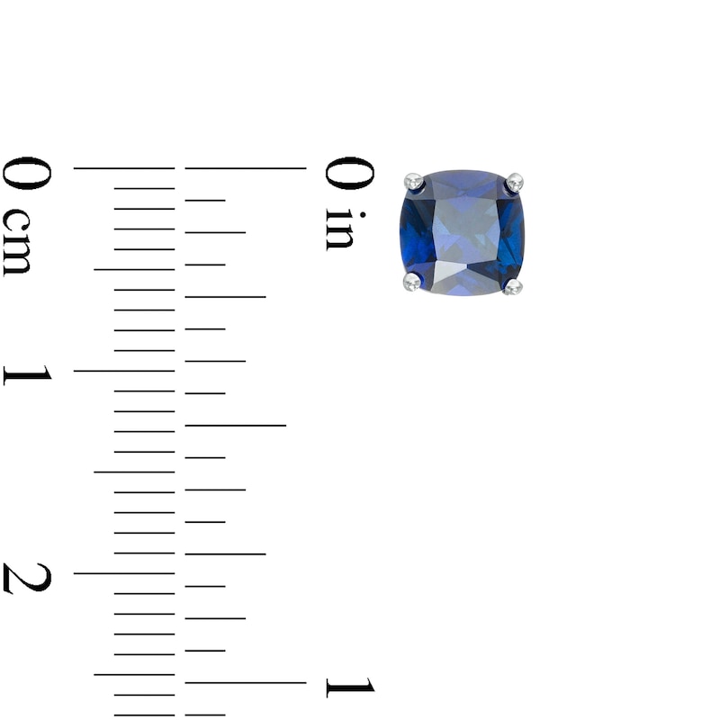 Main Image 3 of 5.0mm Cushion-Cut Lab-Created Blue Sapphire Solitaire Stud Earrings in Sterling Silver