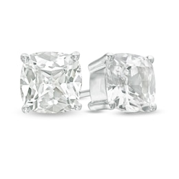 5.0mm Cushion-Cut Lab-Created White Sapphire Solitaire Stud Earrings in Sterling Silver
