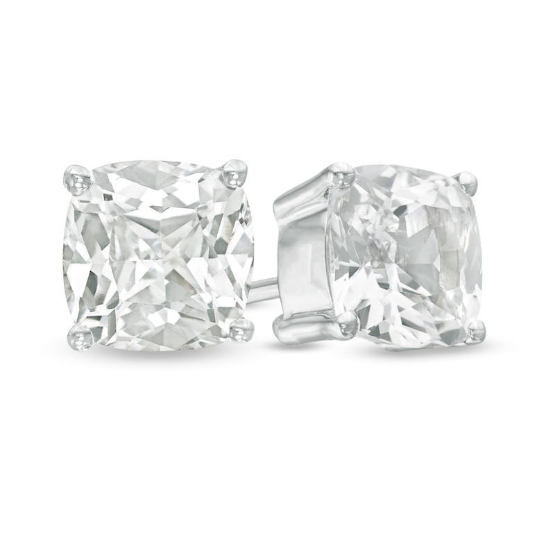 Main Image 1 of 5.0mm Cushion-Cut Lab-Created White Sapphire Solitaire Stud Earrings in Sterling Silver