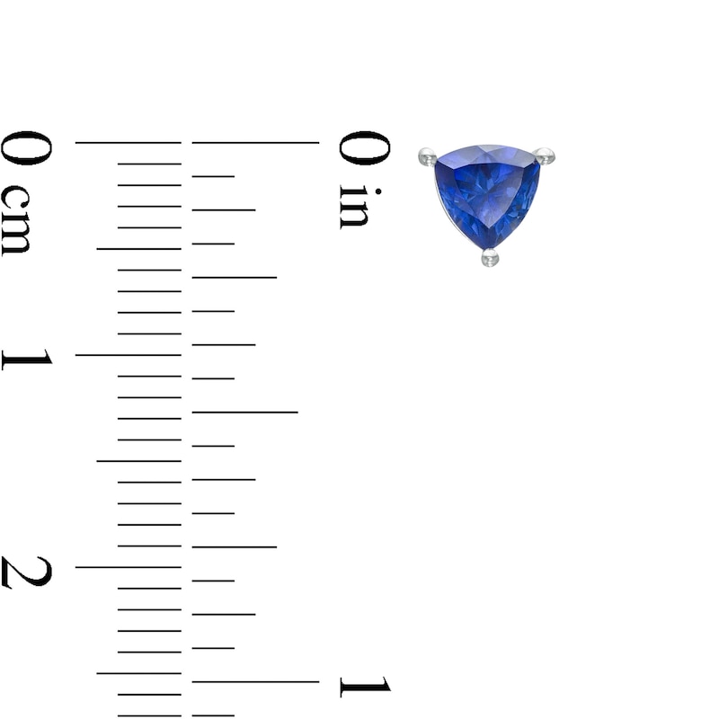 Main Image 3 of 5.0mm Trillion-Cut Lab-Created Blue Sapphire Solitaire Stud Earrings in Sterling Silver