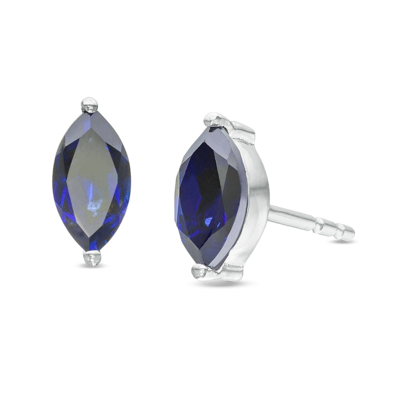 Marquise Lab-Created Sapphire Solitaire Stud Earrings in Sterling Silver