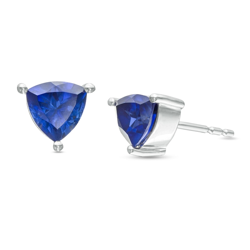 5.0mm Trillion-Cut Lab-Created Sapphire Solitaire Stud Earrings in Sterling Silver
