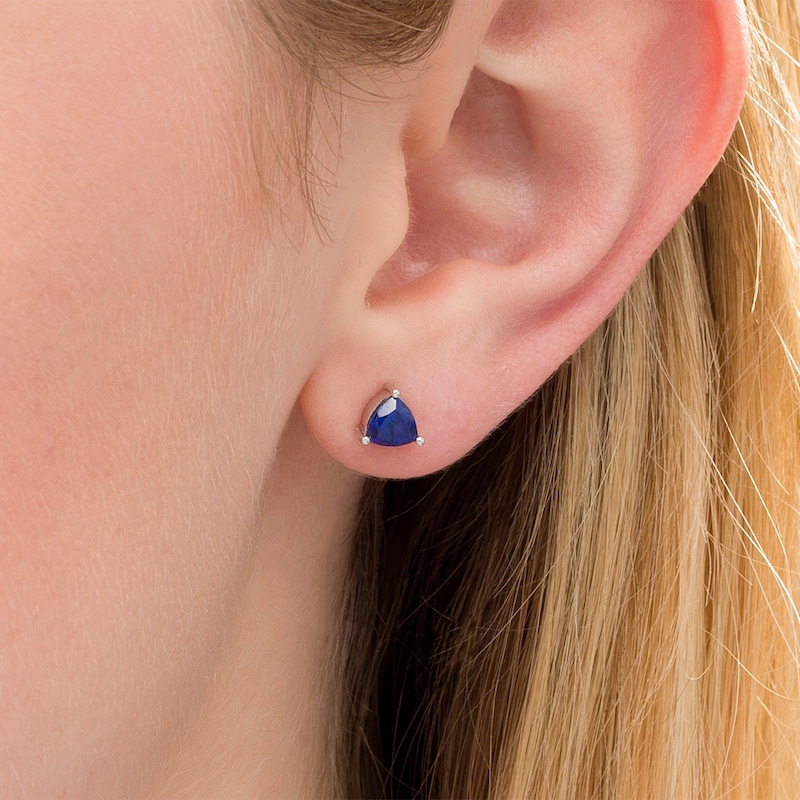 5.0mm Trillion-Cut Lab-Created Sapphire Solitaire Stud Earrings in Sterling Silver