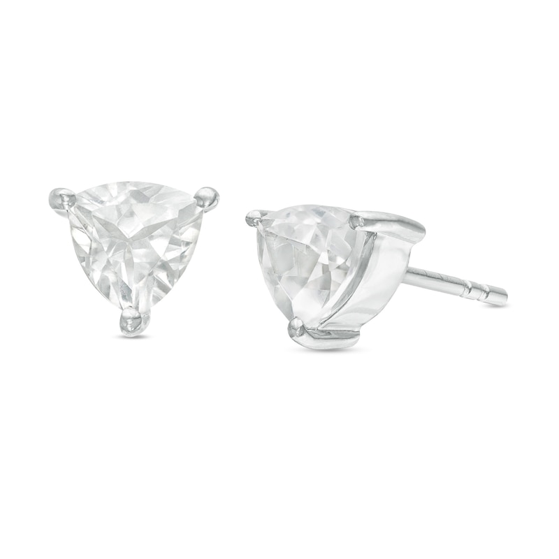 5.0mm Trillion-Cut Lab-Created White Sapphire Solitaire Stud Earrings in Sterling Silver