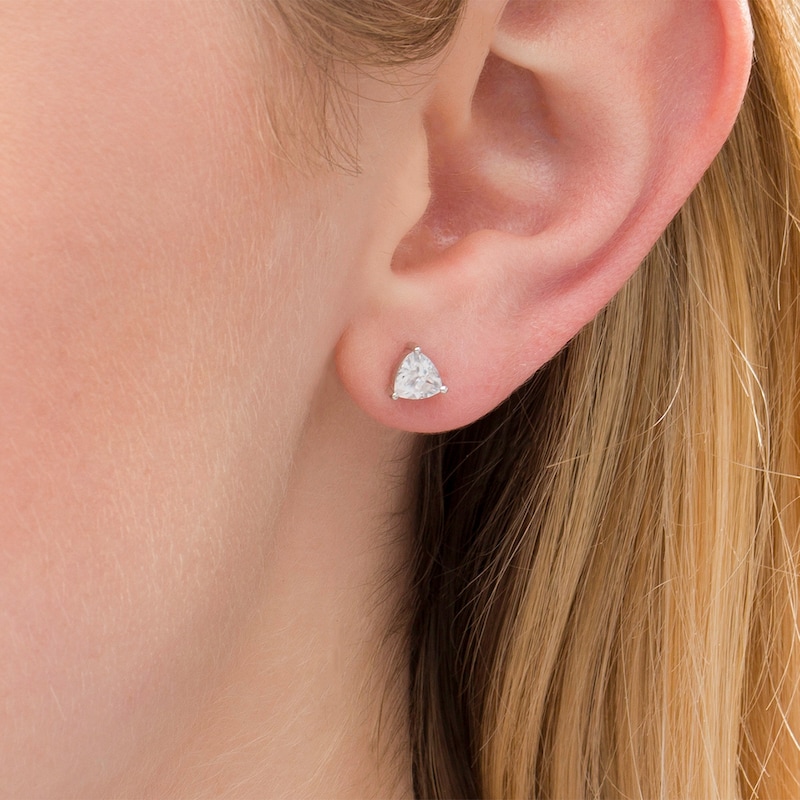 5.0mm Trillion-Cut Lab-Created White Sapphire Solitaire Stud Earrings in Sterling Silver