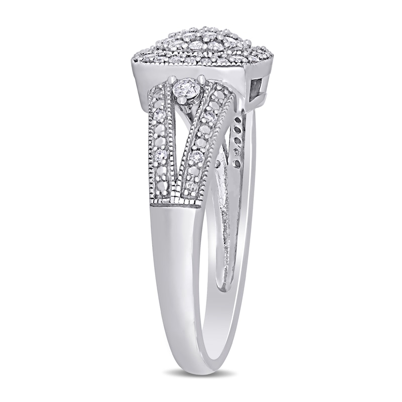 0.35 CT. T.W. Composite Diamond Cushion Frame Split Shank Vintage-Style Engagement Ring in 10K White Gold