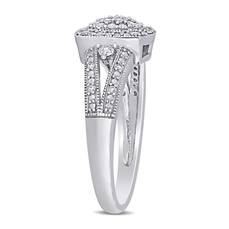 Main Image 3 of 0.35 CT. T.W. Composite Diamond Cushion Frame Split Shank Vintage-Style Engagement Ring in 10K White Gold