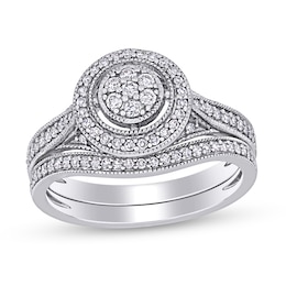 0.43 CT. T.W. Composite Diamond Frame Vintage-Style Bridal Set in 10K White Gold