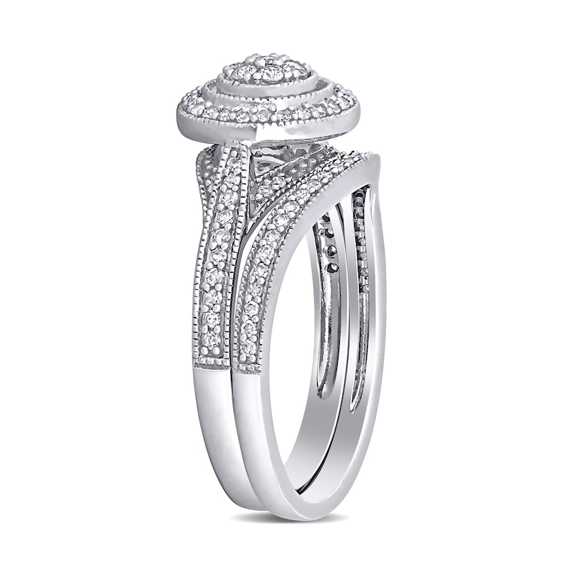 Main Image 3 of 0.43 CT. T.W. Composite Diamond Frame Vintage-Style Bridal Set in 10K White Gold