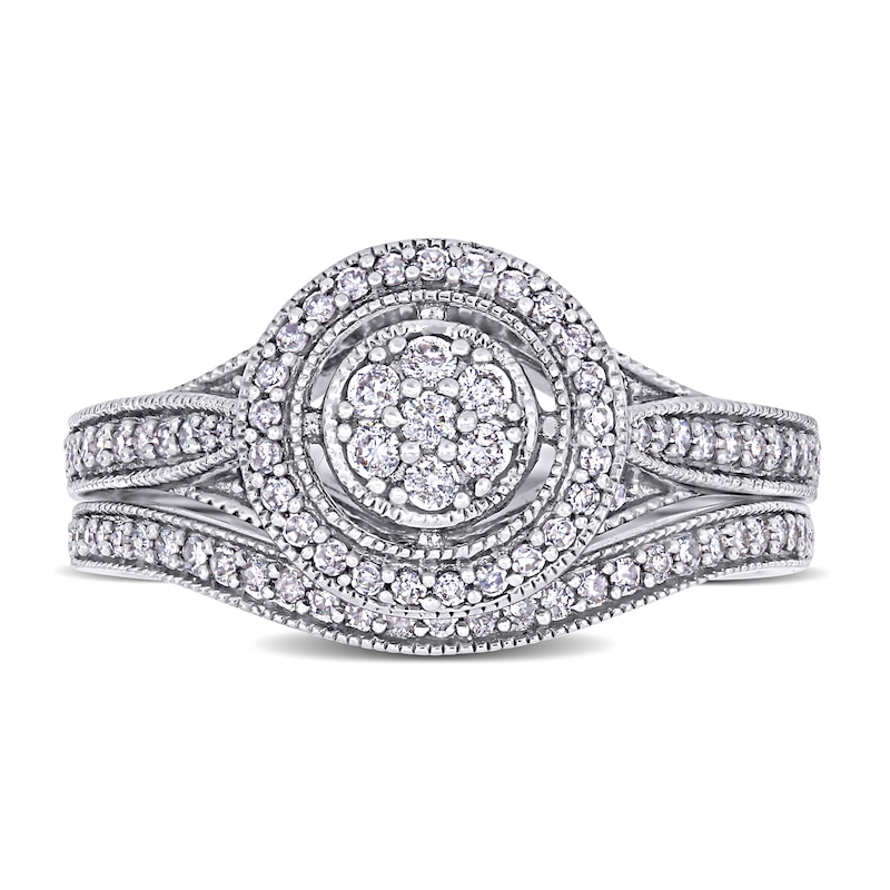 Main Image 4 of 0.43 CT. T.W. Composite Diamond Frame Vintage-Style Bridal Set in 10K White Gold