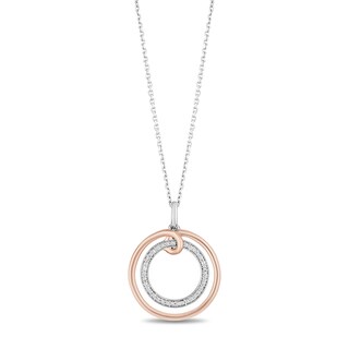 Hallmark Diamonds Family 0.10 CT. T.W. Diamond Circle Pendant in Sterling Silver and 10K Rose Gold
