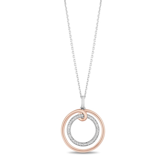 Hallmark Diamonds Family 0.10 CT. T.W. Diamond Circle Pendant in Sterling Silver and 10K Rose Gold