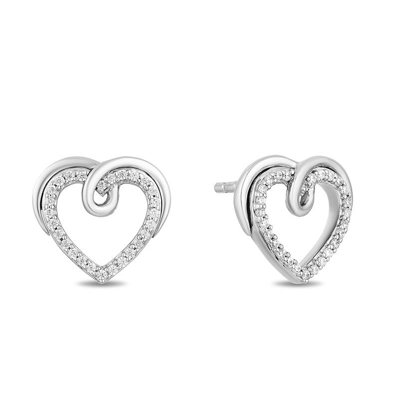 Main Image 2 of Hallmark Diamonds Love 0.13 CT. T.W. Diamond Heart Stud Earrings in Sterling Silver