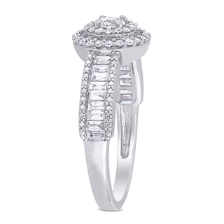 0.70 CT. T.W. Baguette and Round Diamond Double Frame Engagement Ring in 14K White Gold