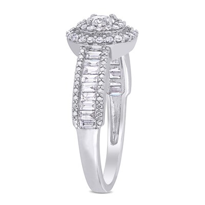 0.70 CT. T.W. Baguette and Round Diamond Double Frame Engagement Ring in 14K White Gold