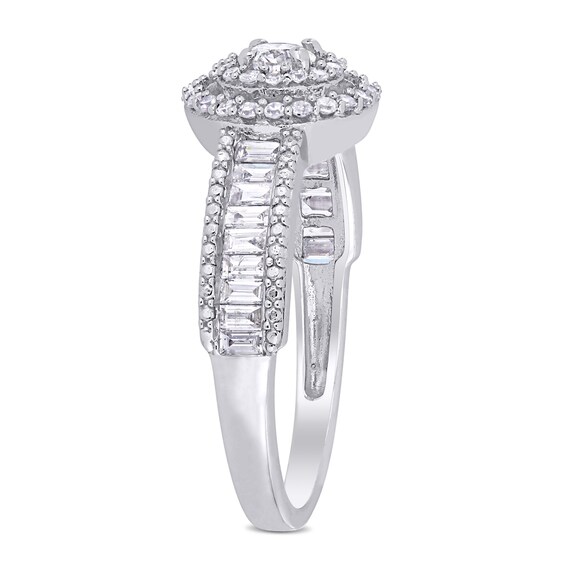 0.70 CT. T.W. Baguette and Round Diamond Double Frame Engagement Ring in 14K White Gold